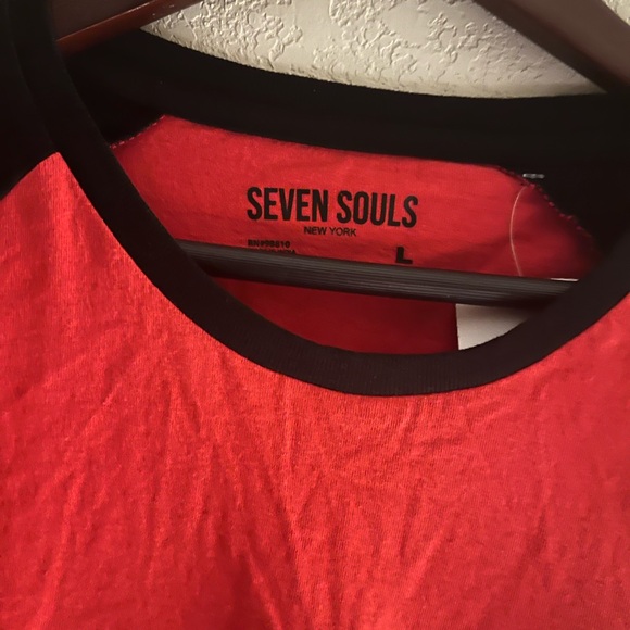 NWT SEVEN SOULS UNISEX 23 RED & BLK SHORT SLEEVE TEE 100% COTTON - Picture 3 of 6